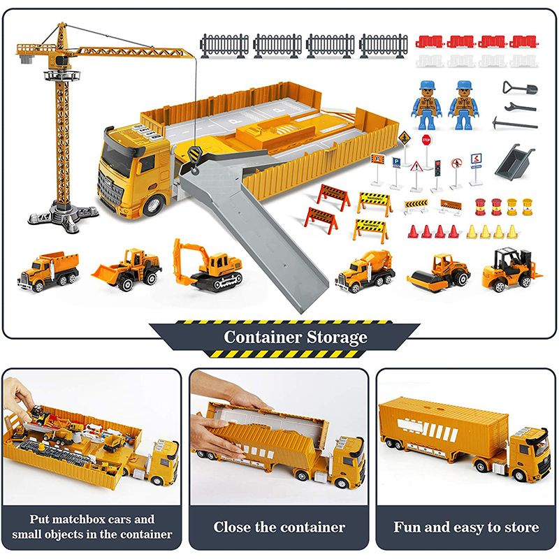 Набор детских машинок спецтехники (строительный набор): бетономешалка (автобетоносмеситель), самосвал, экскаватор, фронтальный погрузчик трактор