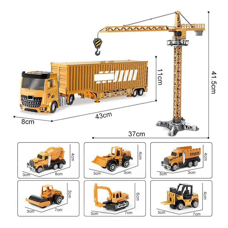 Набор детских машинок спецтехники (строительный набор): бетономешалка (автобетоносмеситель), самосвал, экскаватор, фронтальный погрузчик трактор